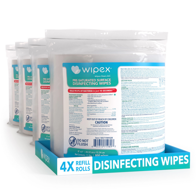 Wipex EPA-Registered Disinfecting Wipes 4-pack bulk supply, four 800-count rolls, 3200 wipes