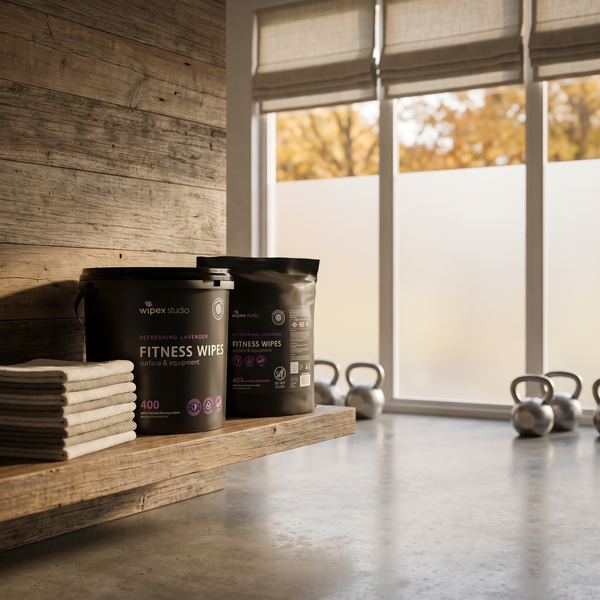Wipex Natural Gym Wipes Starter Bundle with dispenser bucket and refill for a new cleaning station