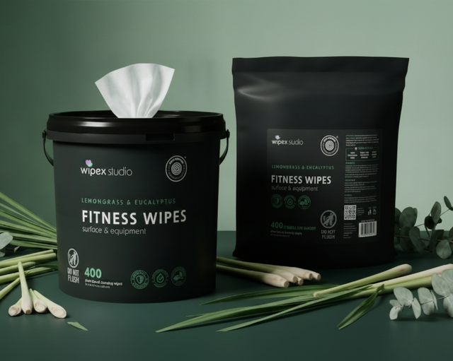 Wipex Natural Gym Wipes Starter Bundle with dispenser bucket and plant-based refill roll