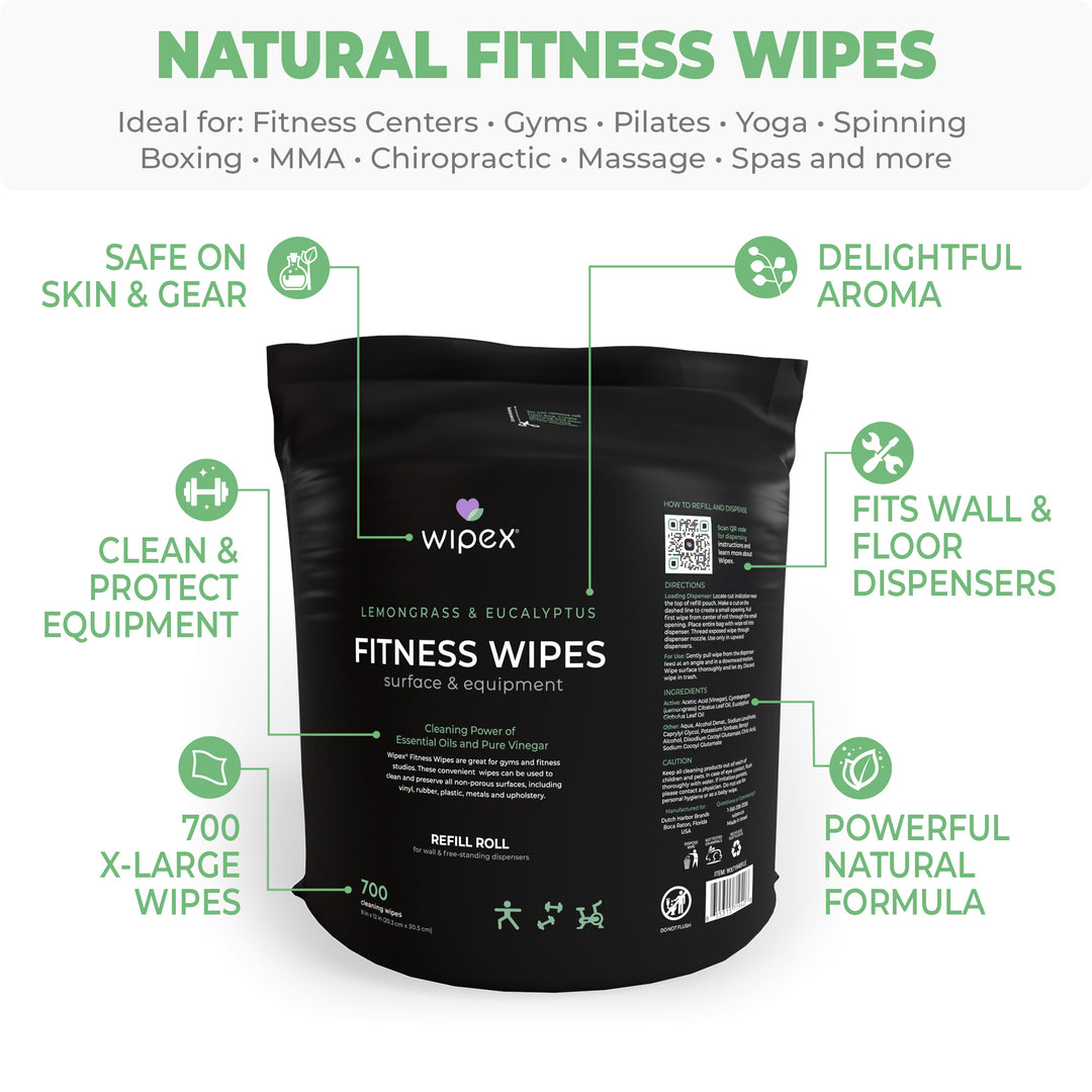 Wipex Natural Fitness Equipment Wipes 700ct Bulk Gym Refill Roll