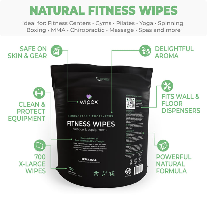 Wipex Natural Fitness Equipment Wipes 700ct Bulk Gym Refill Roll