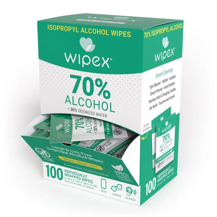 70% IPA Alcohol Wipes – Single Sachet | 100ct Dispenser Box -  by Wipex Co. - Available at wipex-natural-wipes.myshopify.com