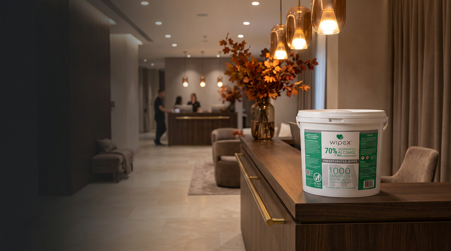 Modern facility with Wipex alcohol wipes refill roll for high-touch surface cleaning