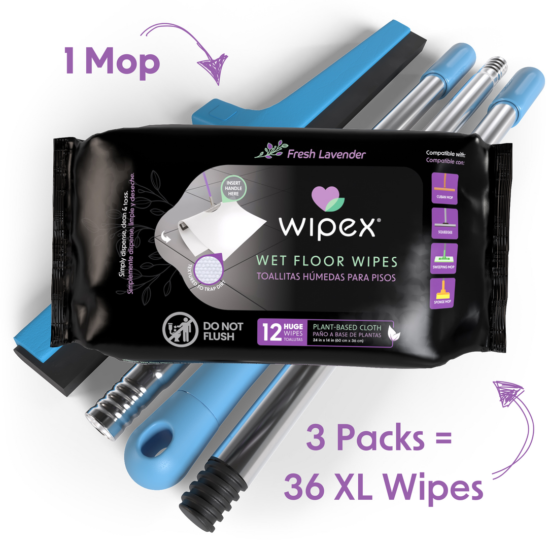 Wipex Earth-Friendly XL Wet Mop Wipes | Plastic-Free Floor Cleaning Pads