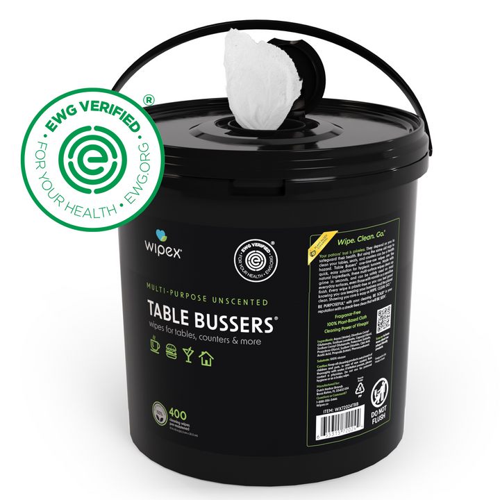 Wipex® Table Bussers® Unscented Cleaning Wipes 400ct bucket with EWG Verified® mark