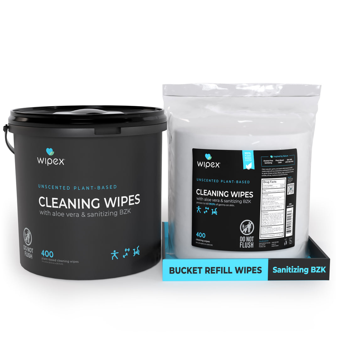 Wipex Natural Gym Wipes Starter Bundle | Dispenser Bucket with Refill | Plant-Based Wipes for Fitness Equipment