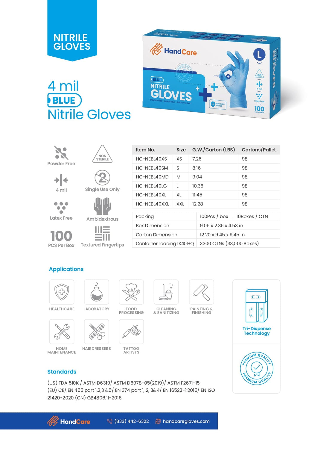 HandCare Blue Nitrile Gloves - Exam Grade, Powder Free (4 Mil), 1,000 Gloves - product_type by Gloves.com - Available at wipex-natural-wipes.myshopify.com