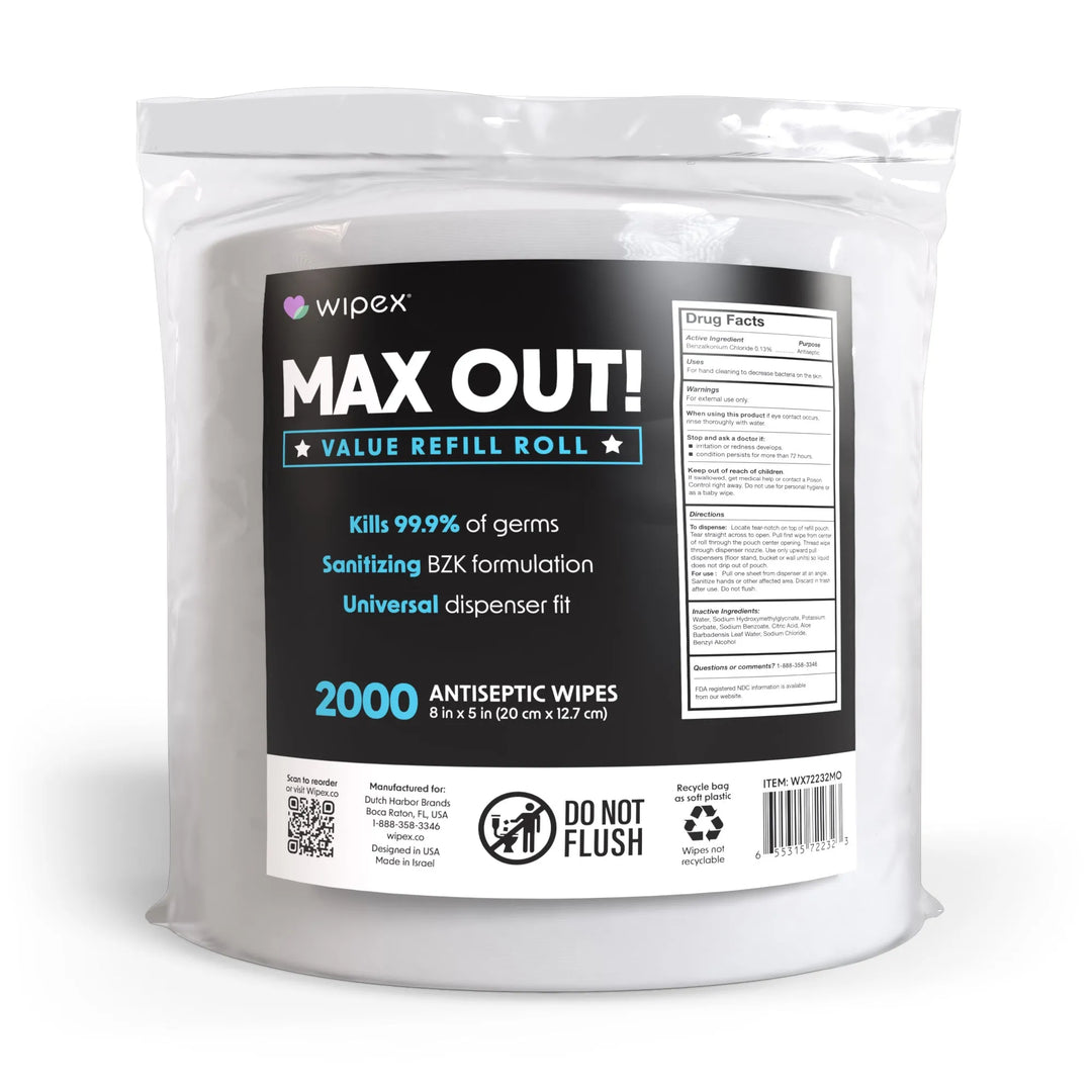 MAX OUT!® Economy 2000ct BZK Sanitizing Wipes Value Refill Roll – Lint-Free, Alcohol-Free -  by Wipex Co. - Available at wipex-natural-wipes.myshopify.com