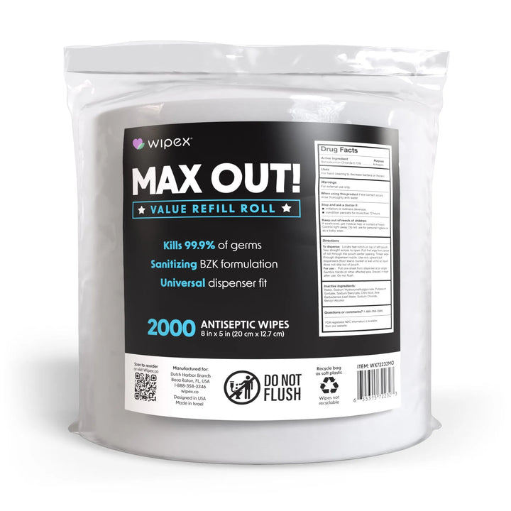 MAX OUT!® Economy 2000ct BZK Sanitizing Wipes Value Refill Roll – Lint-Free, Alcohol-Free -  by Wipex Co. - Available at wipex-natural-wipes.myshopify.com