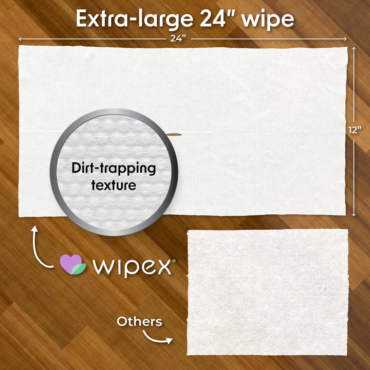 Extra-large 24 x 12 inch Wipex® XL wet mop wipe with dirt-trapping texture