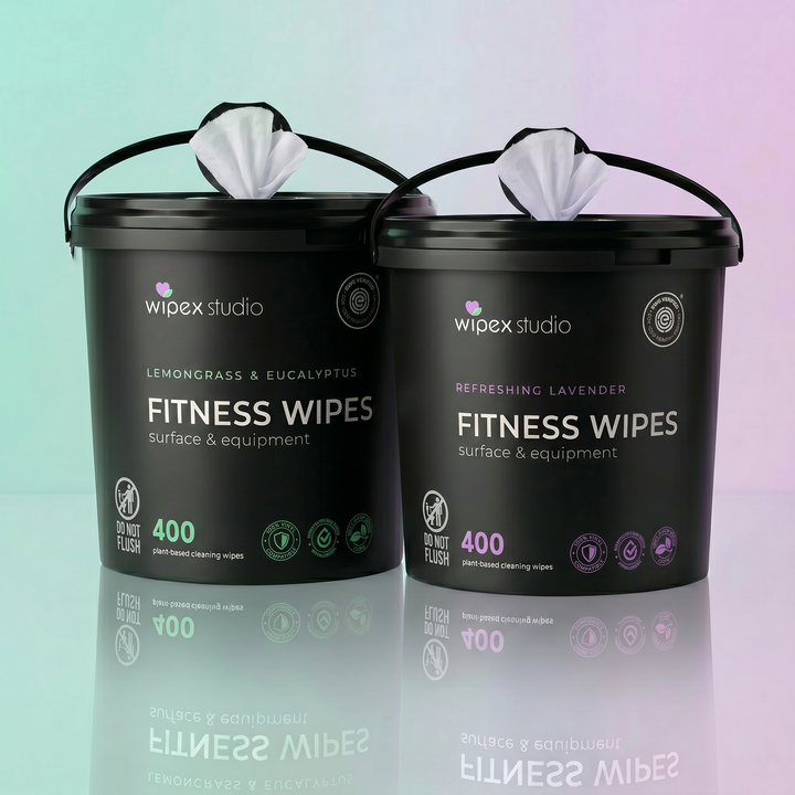 Wipex Natural Gym Wipes Starter Bundle | Dispenser Bucket with Refill | Plant-Based Wipes for Fitness Equipment