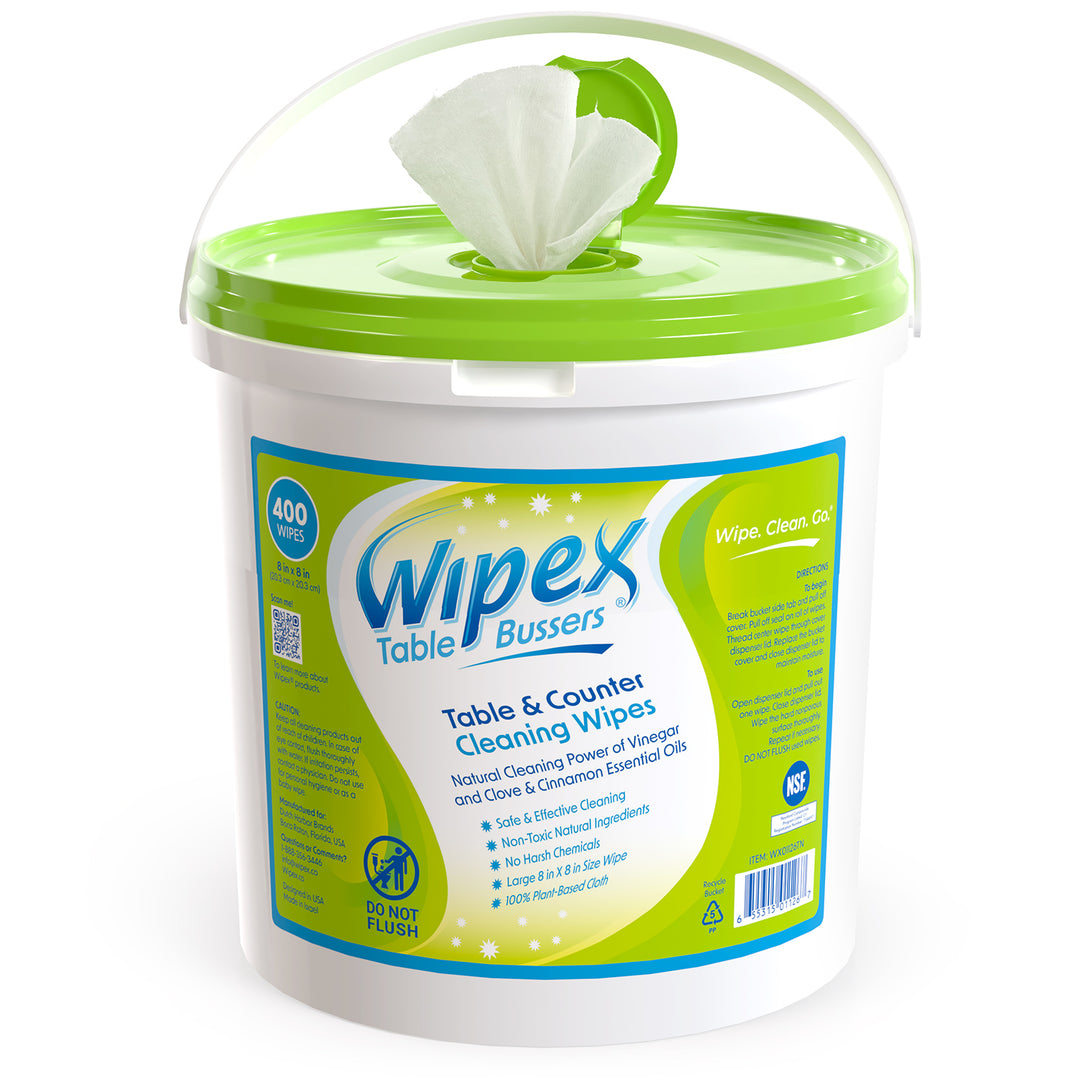 Table Bussers® Natural All-Purpose Cleaning Wipes | Compostable Cloth | Portable Dispensing Bucket
