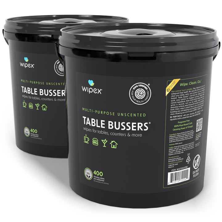 Wipex® Table Bussers® Natural Unscented Cleaning Wipes for Home & Food Service | Plant-Based | Portable Bucket