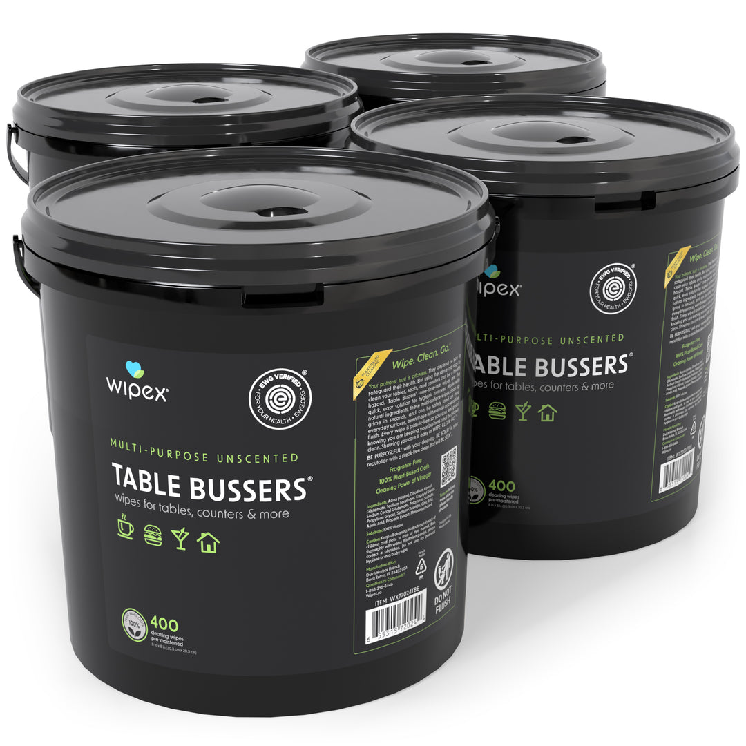 Wipex® Table Bussers® Natural Unscented Cleaning Wipes for Home & Food Service | Plant-Based | Portable Bucket