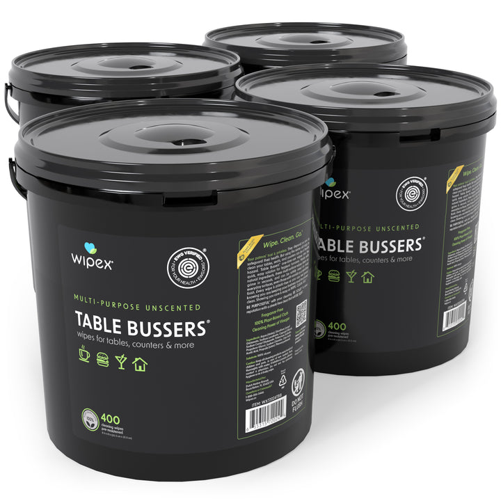 Wipex® Table Bussers® Natural Unscented Cleaning Wipes for Home & Food Service | Plant-Based | Portable Bucket