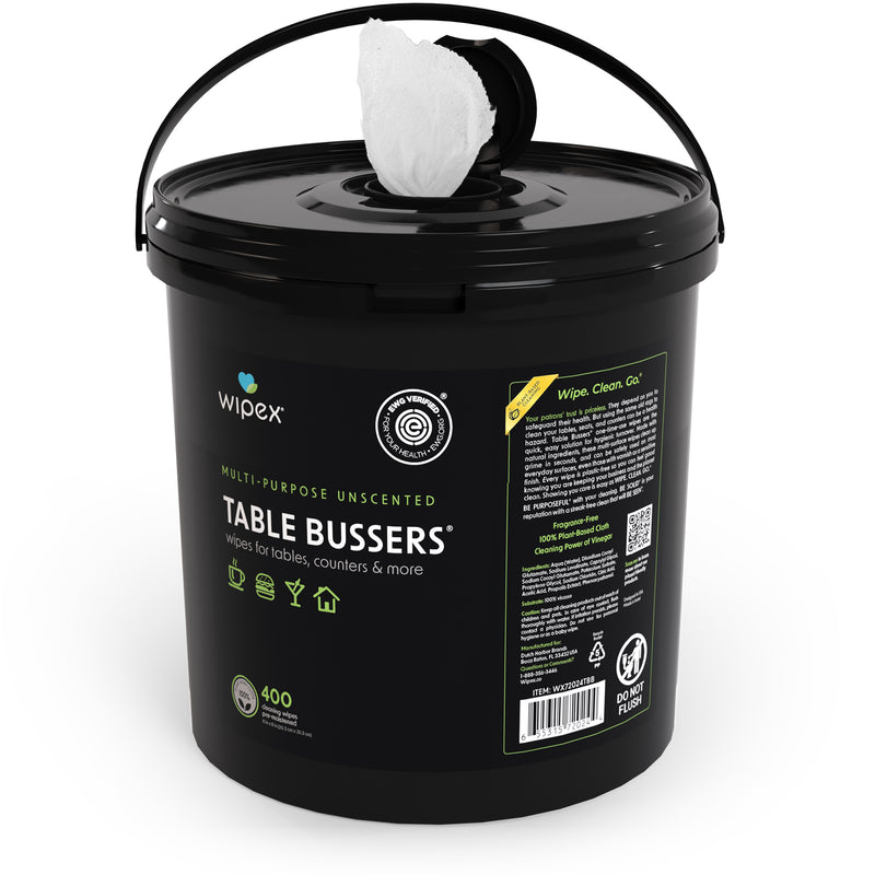 Wipex® Table Bussers® Natural Unscented Cleaning Wipes for Home & Food Service | Plant-Based | Portable Bucket