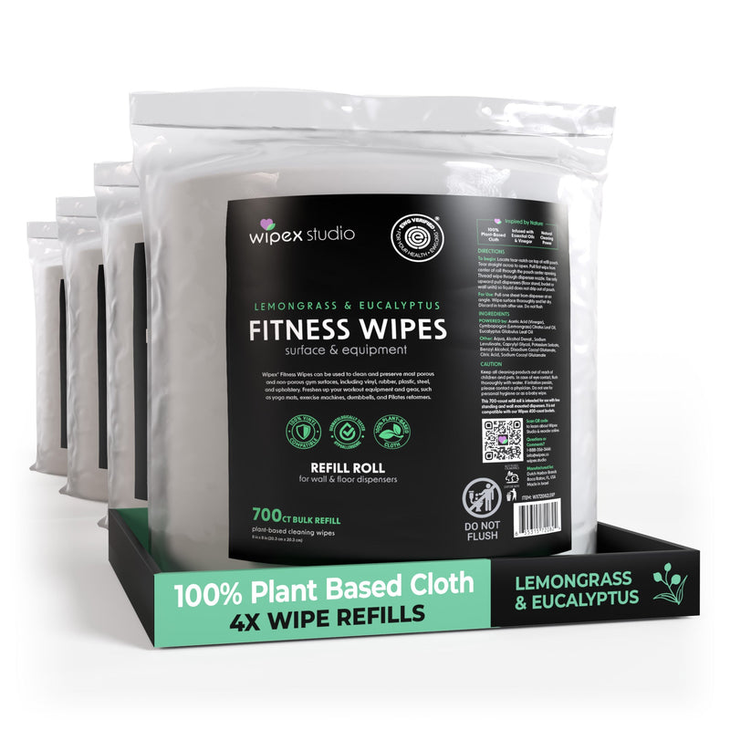 Case of four Wipex 700ct Lemongrass & Eucalyptus plant-based fitness wipe refill rolls