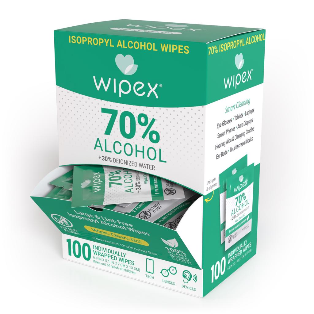 Wipex® 70% Pure Isopropyl Alcohol Wipes | 100 Individual Wipes | Compostable Cloth | Commercial/Industrial Grade