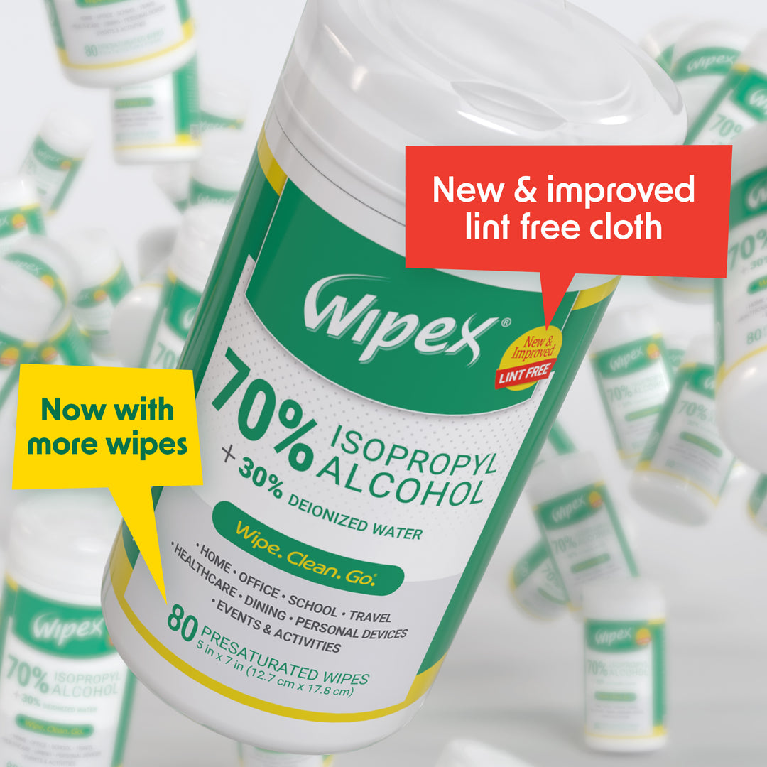 Wipex® 70% Pure Isopropyl Alcohol Wipes Canister 80ct | Commercial/Industrial Grade