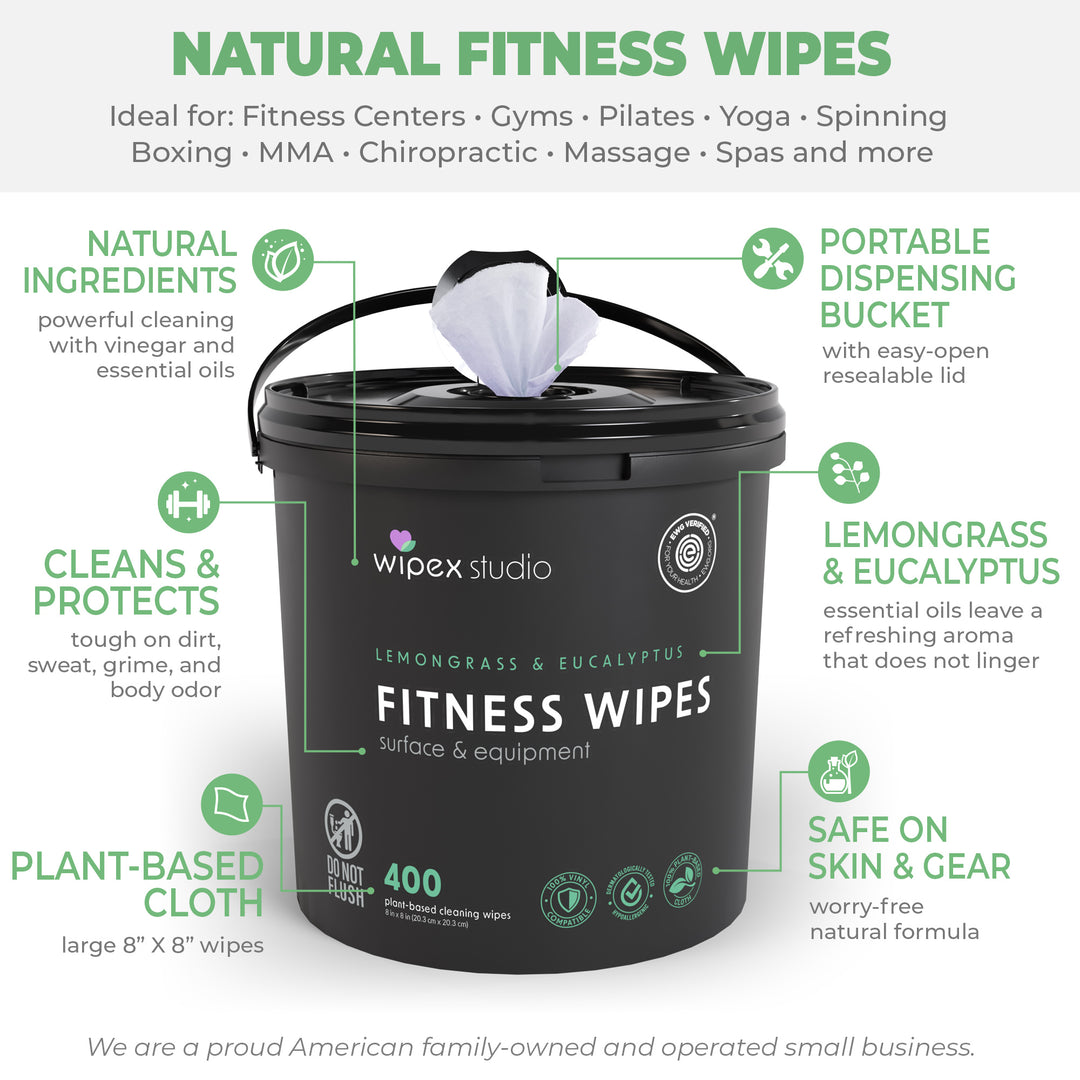 Wipex 400 Yoga Mat Wipes | Natural | Plant-based | For Fitness & Yoga Gear, Chiropractic, Massage Tables