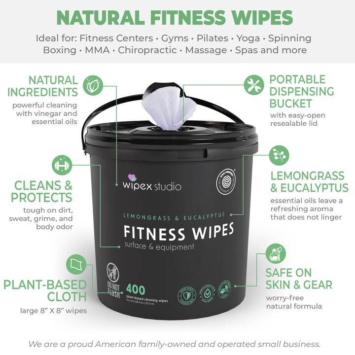 Wipex 400 Yoga Mat Wipes | Natural | Plant-based | For Fitness & Yoga Gear, Chiropractic, Massage Tables