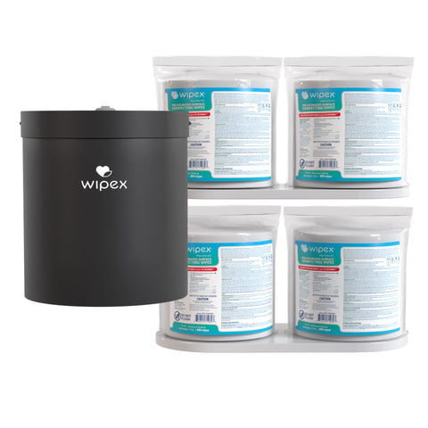 Wipex EPA-Registered Disinfecting Wipes 4-pack with wall-mounted dispenser for facility stations