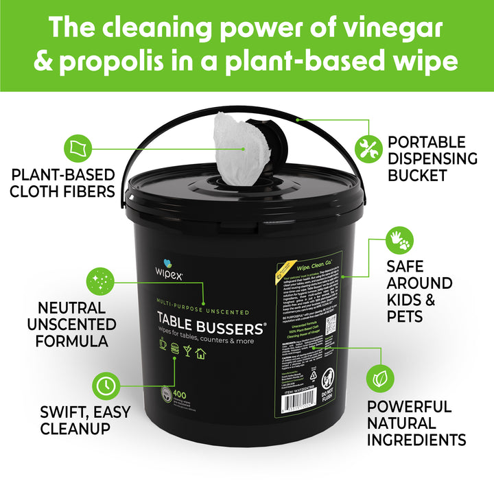 Wipex® Table Bussers® Natural Unscented Cleaning Wipes for Home & Food Service | Plant-Based | Portable Bucket - product_type by Wipex Co. - Available at wipex-natural-wipes.myshopify.com