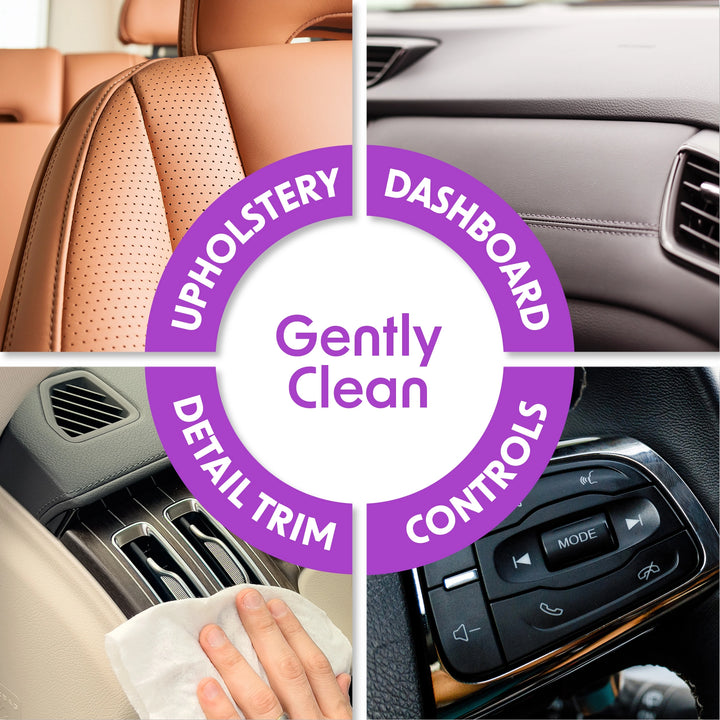 Wipex® auto wipes gently clean upholstery, dashboard, detail trim and controls