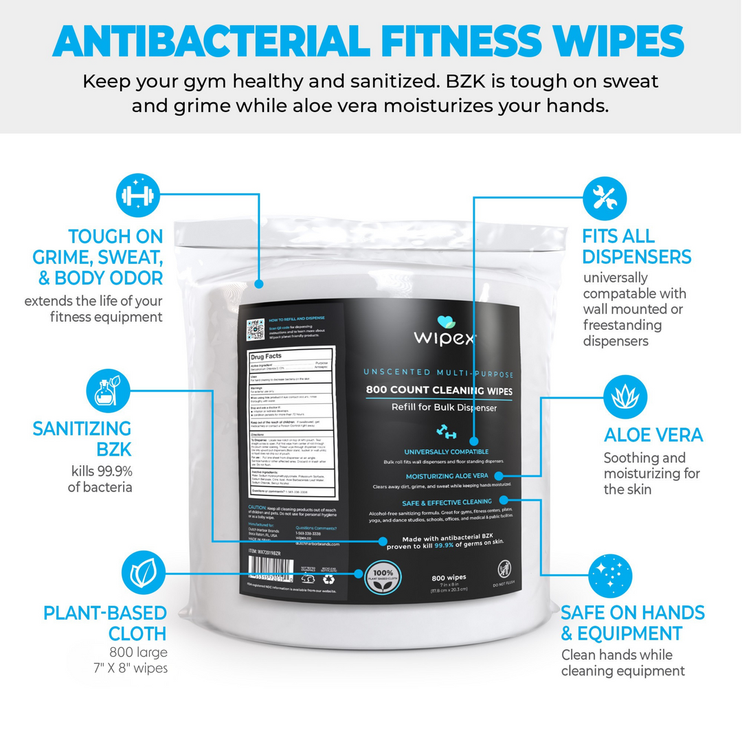 Wipex® 800ct Bulk Antibacterial Wipes Refill Roll | Skin-Safe Sanitizing Wipe | TÜV-Certified Plant-Based Cloth