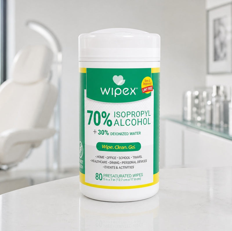 Wipex 70% Pure Isopropyl Alcohol Wipes Canister 80ct | Commercial/Industrial Grade
