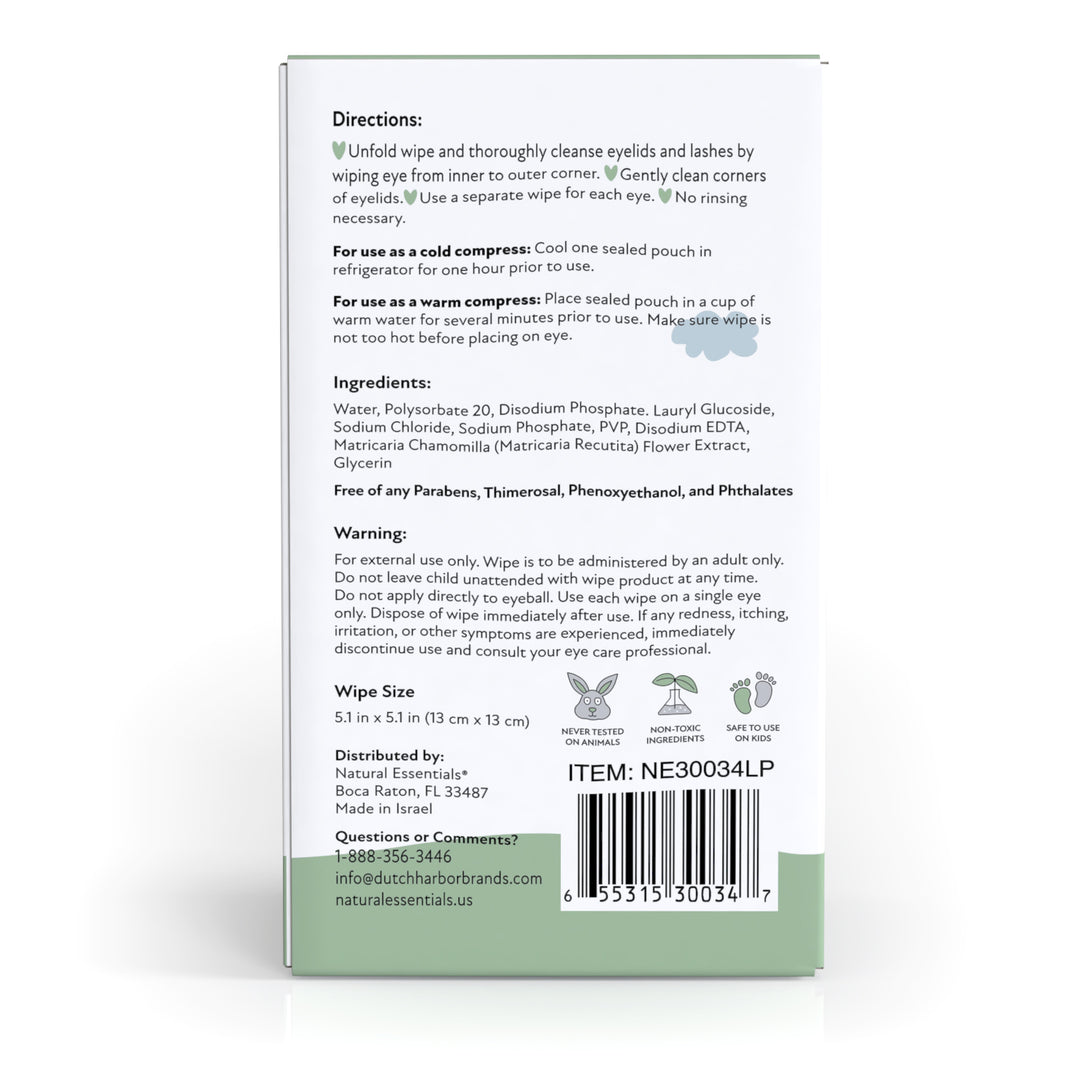 Natural Essentials® Eyelid and Eyelash Cleansing Wipes | Lil Peepers® 30 Individually-Wrapped Wipes | Safe for Babies, Kids, and Adults - Wipex Cleaning Wipes