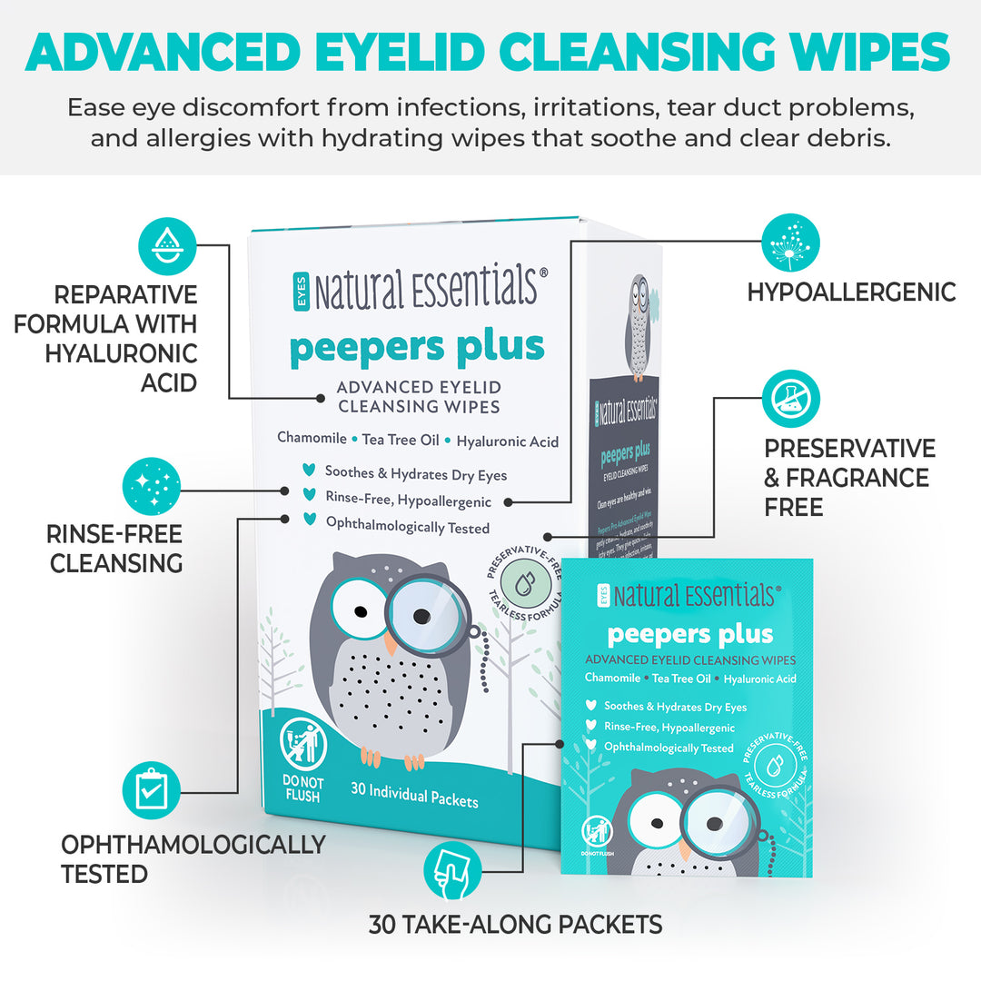 Natural Essentials® Advanced Eyelid Cleansing Wipes | Peepers Plus™ 30 Eye Wipes | Chamomile, Tea Tree, Hyaluronic Acid - product_type by Wipex Co. - Available at wipex-natural-wipes.myshopify.com
