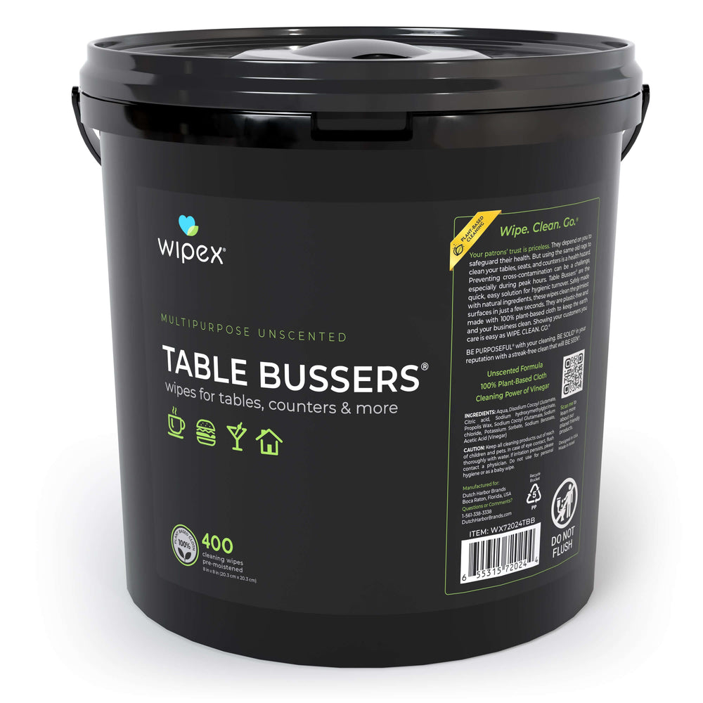 Wipex® Table Bussers® Natural Unscented Cleaning Wipes for Home & Food Service | Plant-Based | Portable Bucket - Wipex Cleaning Wipes