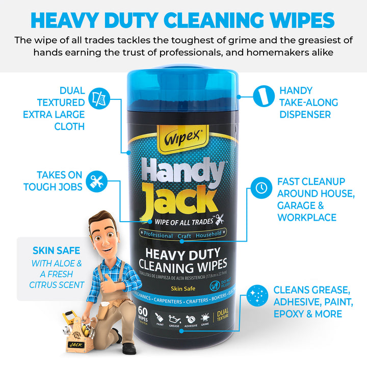 Wipex® Handy Jack® Heavy Duty Cleaning Wipes 60ct Canister Dummy - product_type by Wipex Co. - Available at wipex-natural-wipes.myshopify.com