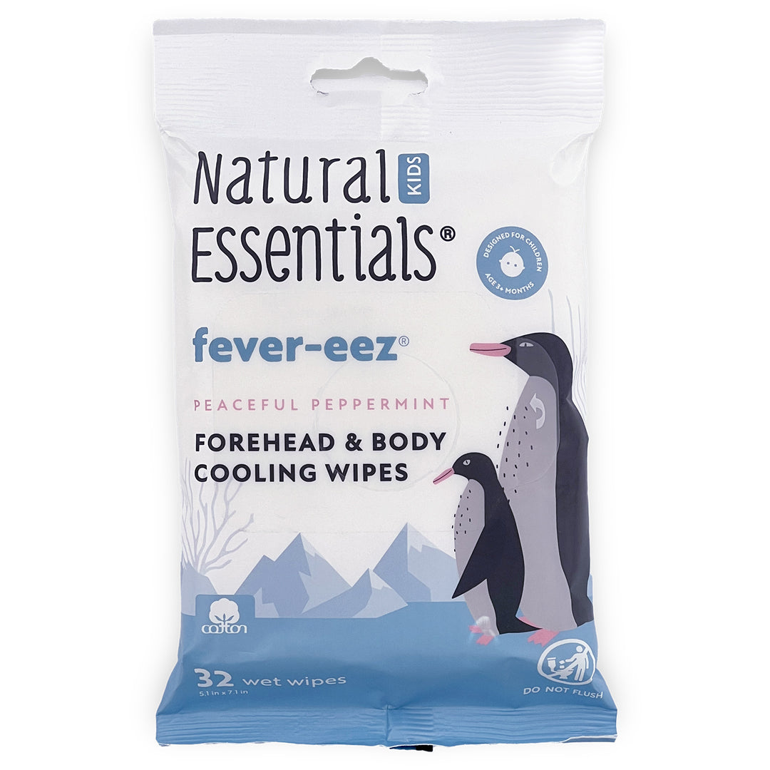 Natural Essentials® Biodegradable Fever Relief Cooling Wipes for Kids, Babies and Adults | Peaceful Peppermint | Fever-eez® 32 Wipes - Wipex Cleaning Wipes